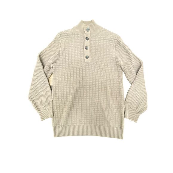 Ethan Pierce Half Buttoned Turtleneck Sweater Beige Cotton Blend Men’s Size M - Picture 1 of 6